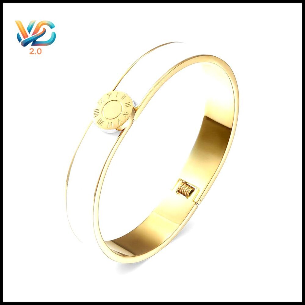 Gold Plated Stainless Steel Enamel Cuff Bracelet 7.5"‎ Circumference Unisex